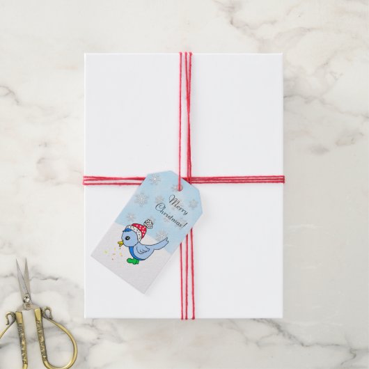 Cute Festive Blue Bird Holiday kerstcadeau Cadeaulabel (Met Touw)