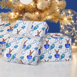 Cute Festive Blue Christmas Reindeer Cadeaupapier