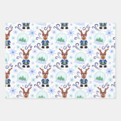 Cute Festive Blue Christmas Reindeer Inpakpapier Vel (Voorkant)