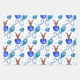 Cute Festive Blue Christmas Reindeer Inpakpapier Vel