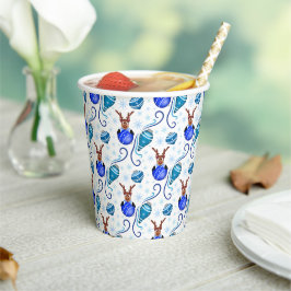 Cute Festive Blue Christmas Reindeer Papieren Bekers