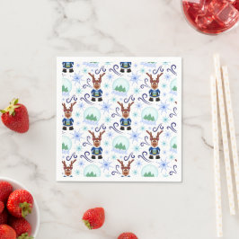 Cute Festive Blue Christmas Reindeer Servet