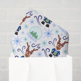 Cute Festive Blue Christmas Reindeer Tissuepapier