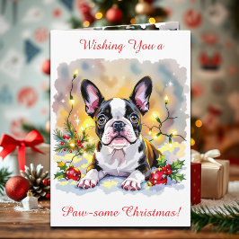 Cute Festive Boston Terrier Personalized Christmas Feestdagen Kaart