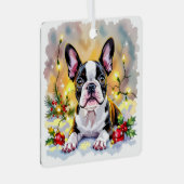 Cute Festive Boston Terrier Personalized Christmas Metalen Ornament (Voorkant Rechts)