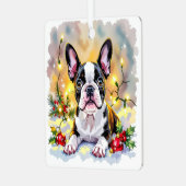 Cute Festive Boston Terrier Personalized Christmas Metalen Ornament (Voorkant links)