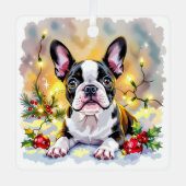 Cute Festive Boston Terrier Personalized Christmas Metalen Ornament (Voorkant)