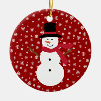 Cute Festive Cartoon Snowman Snowflakes & Stars Keramisch Ornament