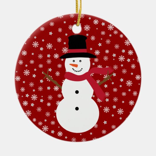 Cute Festive Cartoon Snowman Snowflakes & Stars Keramisch Ornament (Voorkant)