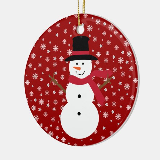Cute Festive Cartoon Snowman Snowflakes & Stars Keramisch Ornament (Links)