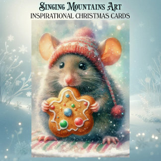 Cute Festive Christmas Mouse With Cookie Christian Feestdagen Kaart