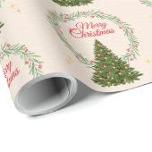 Cute Festive Christmas Tree Print Gift Wrapping Cadeaupapier (Rol Hoek)