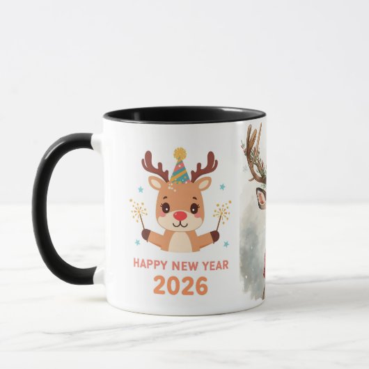 cute festive deer happy new year 2026 coffee mug mok (Links)