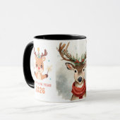 cute festive deer happy new year 2026 coffee mug mok (Voorkant links)