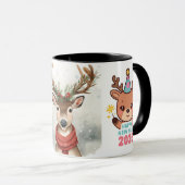 cute festive deer happy new year 2026 coffee mug mok (Voorkant rechts)