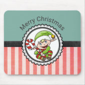 Cute Festive Elf met Candy Cane Merry Kerstmis Muismat (Voorkant)