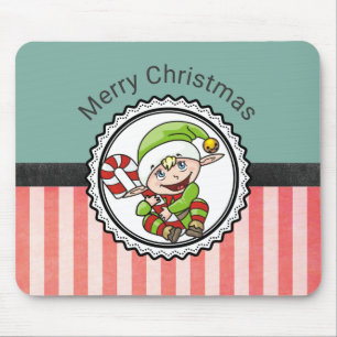 Cute Festive Elf met Candy Cane Merry Kerstmis Muismat