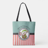 Cute Festive Elf met Candy Cane Merry Kerstmis Tote Bag (Achterkant)
