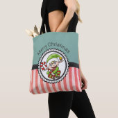 Cute Festive Elf met Candy Cane Merry Kerstmis Tote Bag (Dichtbij)
