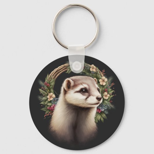 Cute Festive Ferret Sleutelhanger (Achterkant)