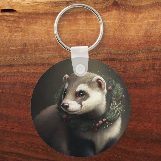 Cute Festive Ferret Sleutelhanger (Achterkant)