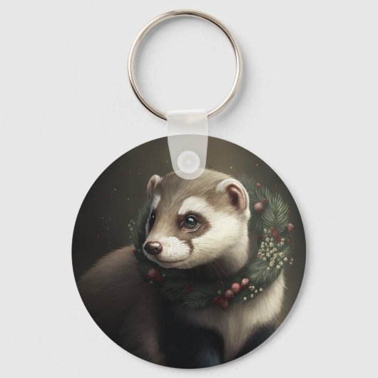 Cute Festive Ferret Sleutelhanger (Achterkant)