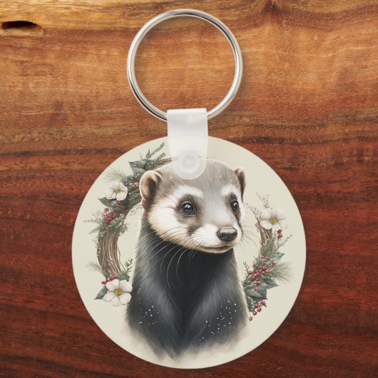 Cute Festive Ferret Sleutelhanger (Achterkant)