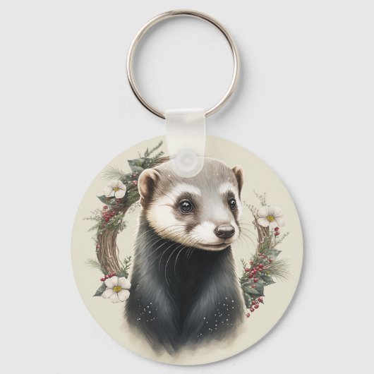 Cute Festive Ferret Sleutelhanger (Achterkant)