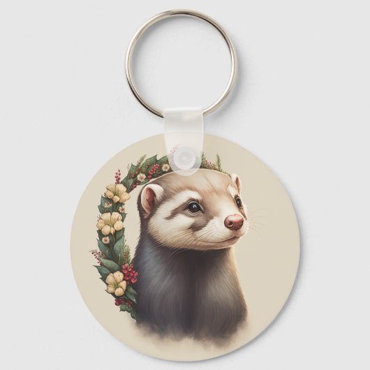 Cute Festive Ferret Sleutelhanger (Achterkant)