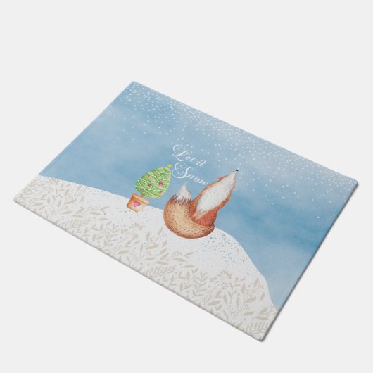 Cute Festive Fox laat het sneeuwen Deurmat (Schuin)