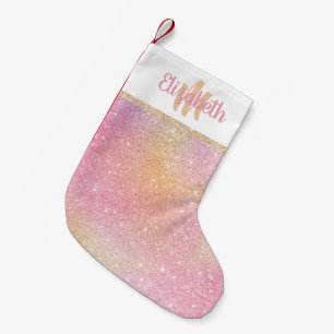 Cute festive gold roze glitter monogram kerstmis kleine kerstsok