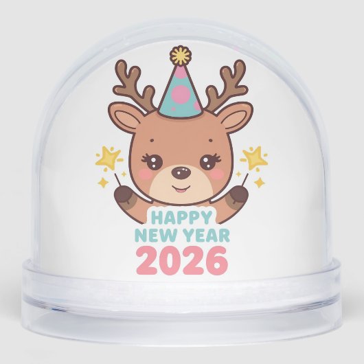 cute festive happy new year 2026 snow globe sneeuwbol (Voorkant)