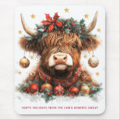 Cute Festive Highland Cow Happy Holidays Business Muismat (Voorkant)