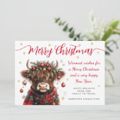 Cute Festive Highland Cow Merry Christmas Business Feestdagenkaart (Staand voorkant)