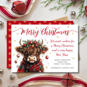 Cute Festive Highland Cow Merry Christmas Business Feestdagenkaart
