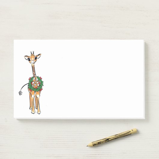 Cute festive Holiday Giraffe, Holly Wreator Post-it® Notes (Op bureau)
