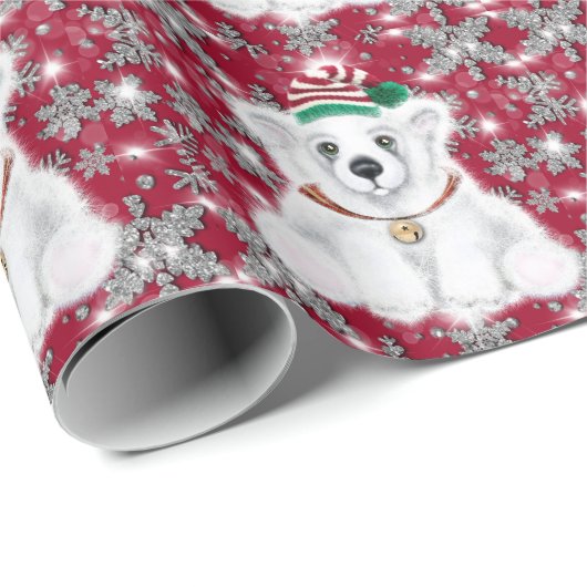 Cute festive holiday Polar bear glitter snowflakes Cadeaupapier (Rol Hoek)