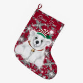 Cute festive holiday Polar bear glitter snowflakes Grote Kerstsok (Voorkant (Hangend))