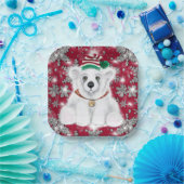 Cute festive holiday Polar bear glitter snowflakes Papieren Bordje (Feest)