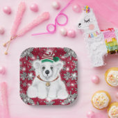 Cute festive holiday Polar bear glitter snowflakes Papieren Bordje (Feest)