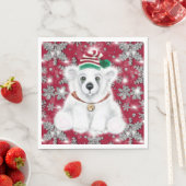 Cute festive holiday Polar bear glitter snowflakes Servet (Insitu)