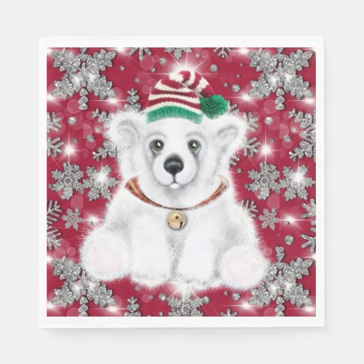 Cute festive holiday Polar bear glitter snowflakes Servet (Voorkant)