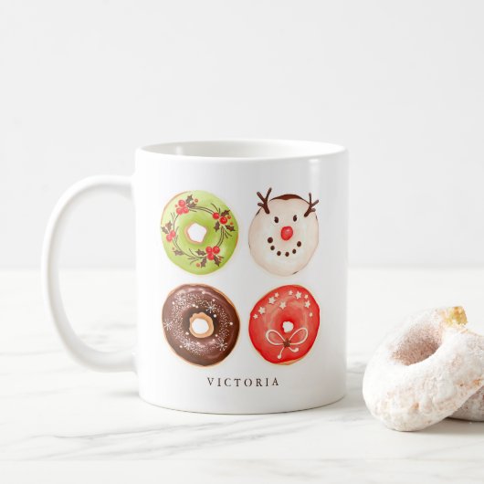 Cute Festive kerstdonuts, gepersonaliseerd Koffiemok (Met donut)
