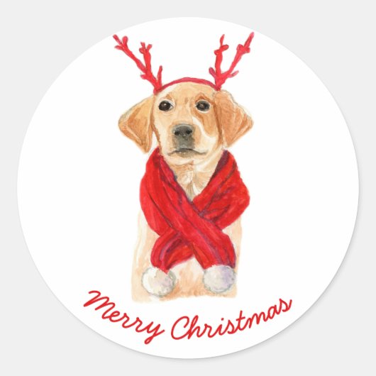 Cute Festive Kerstmis Labrador Puppy Ronde Sticker (Voorkant)