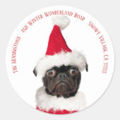 Cute Festive-kerstzwarte puppy Santa Ronde Sticker (Voorkant)