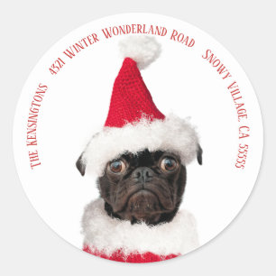 Cute Festive-kerstzwarte puppy Santa Ronde Sticker