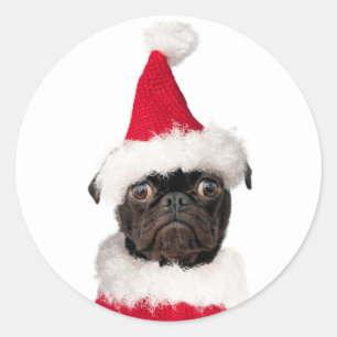 Cute Festive-kerstzwarte puppy Santa Ronde Sticker