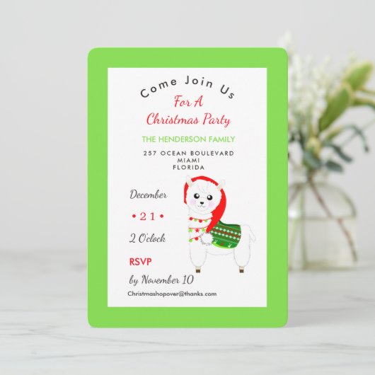 Cute Festive Llama-kerstfeestfeest Kaart (Staand voorkant)