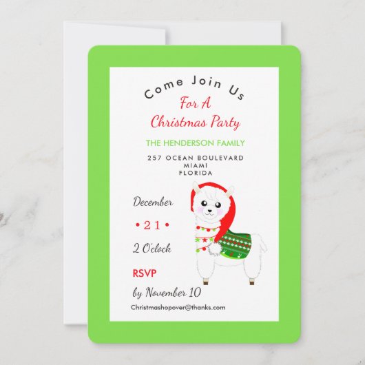 Cute Festive Llama-kerstfeestfeest Kaart (Voorkant)
