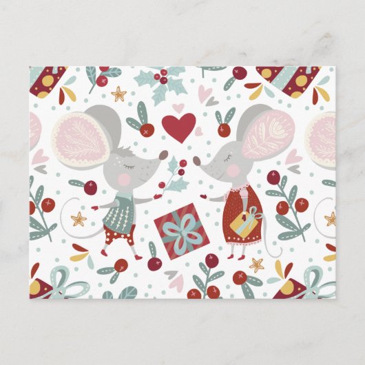 Cute Festive Mice Couple Feestdagen Pattern Briefkaart (Voorkant)